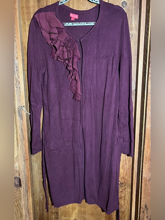 Elle Dresses & Skirts - ELLE Plum Ruffled Long Sleeve Knit Cardigan